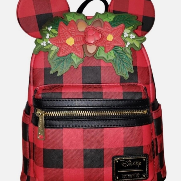 NWOT Minnie Mouse Holiday Plaid Mini Backpack and Wallet Set - Picture 1 of 4